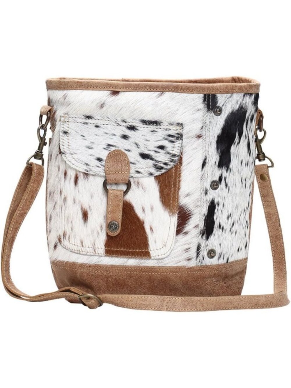Stylish Hair-On Cowhide Leather Crossbody Bag with Front Pocket - Chic